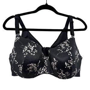 Cacique 42DD Black Floral Balconette Bra – Lightly Lined Backsmoother NWOT